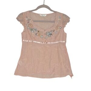 Embroidered Scoop Neck Blouse - Blush Pink